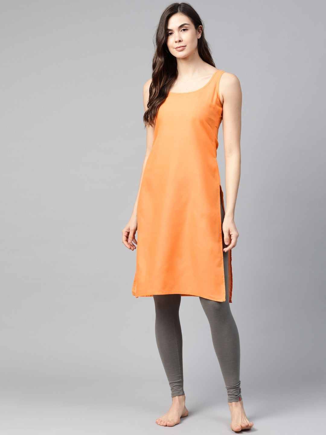 Ada White & Orange Cotton Long Slips Combo Of 2 A111140.