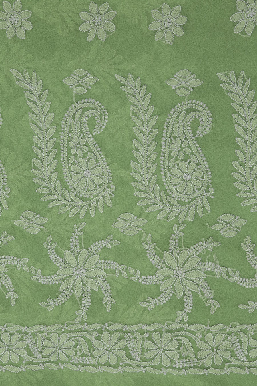 Ada Hand Embroidered Green Georgette Lucknowi Chikankari Saree With Blouse A611480