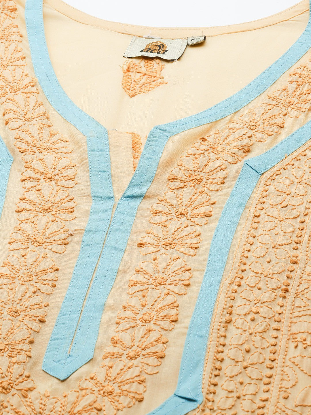 Ada Hand Embroidered Fawn Cotton Lucknowi Chikankari Straight Kurta A273457