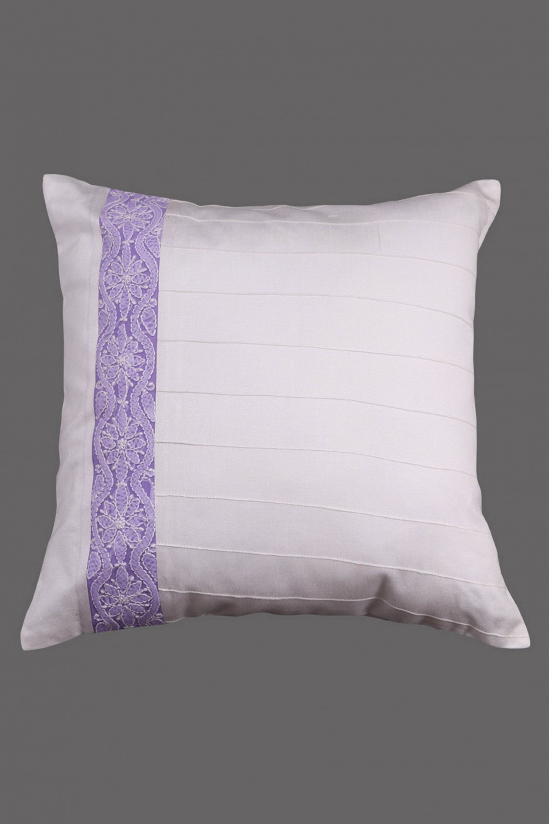 Ada Hand Embroidered White Cotton Lucknowi Chikankari Cushion Cover 01A58530