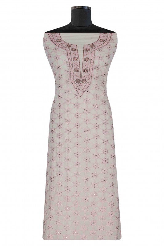 Ada Hand Embroidered Cream Cotton Chikan Unstitched Kurta Piece-A176684