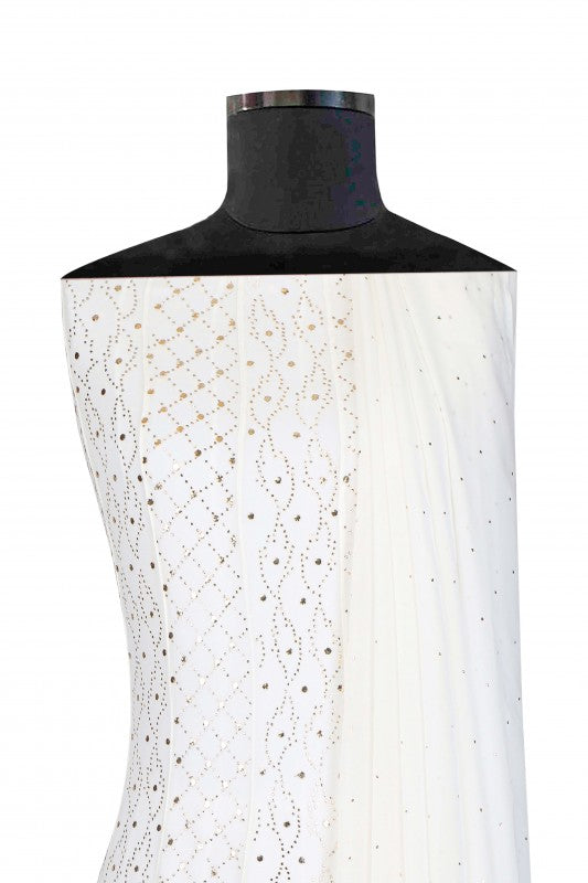 Ada Hand Embroidered White Pure Georgette Unstitched Anarkali Kurta Dupatta With Muqaish Work–A614564