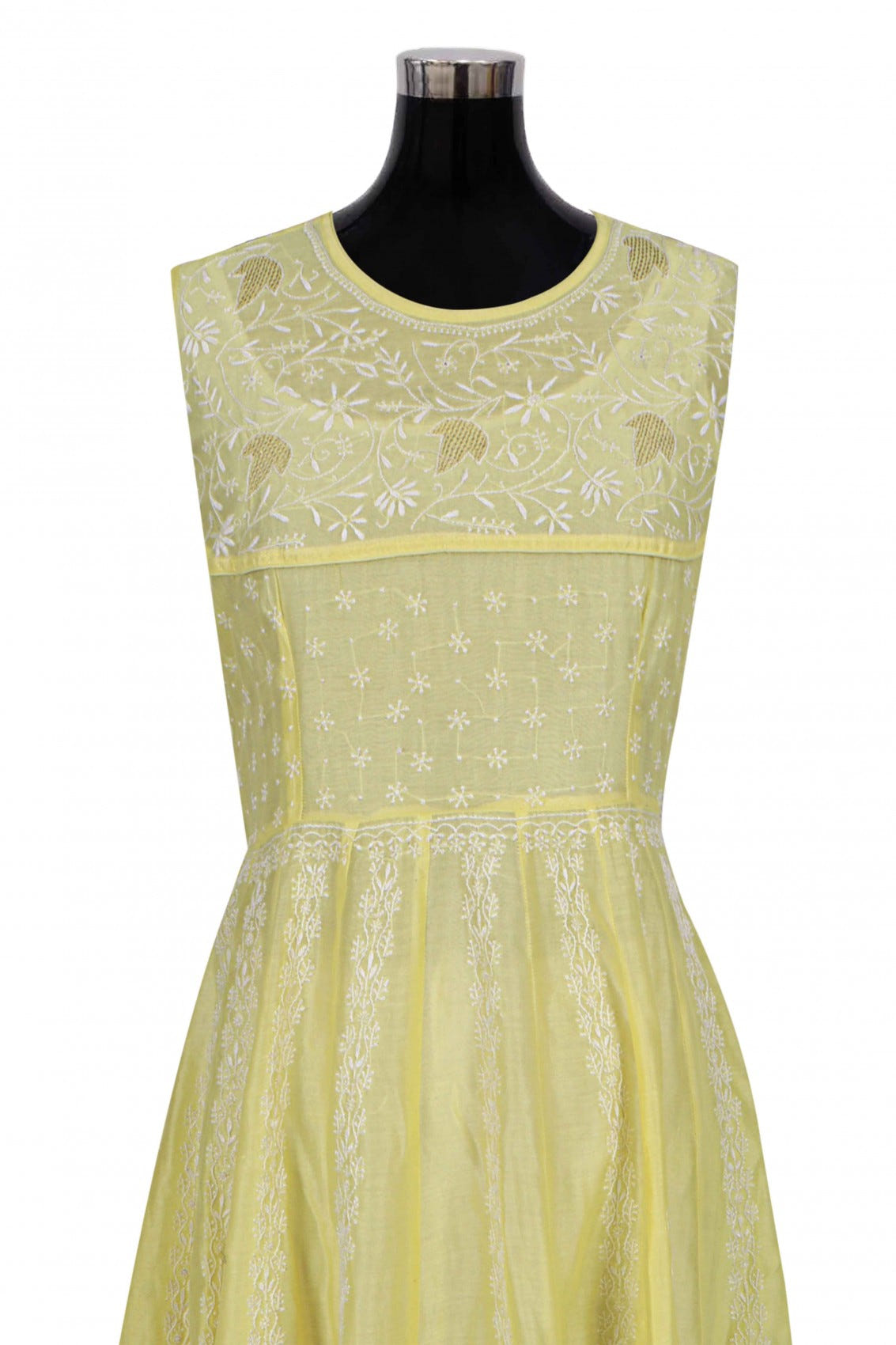 Ada Hand Embroidered Lemon Chanderi Lucknowi Chikankari Semi-Stitched Anarkali Kurta Dupatta Set With Zari Work 01A205829