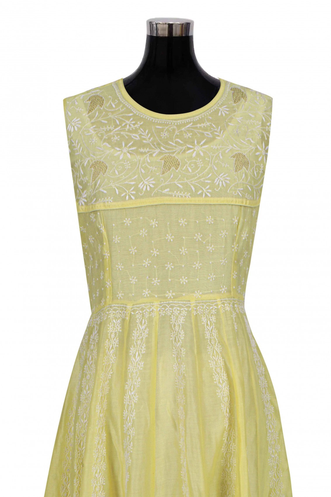 Ada Hand Embroidered Lemon Chanderi Lucknowi Chikankari Semi-Stitched Anarkali Kurta Dupatta Set With Zari Work 01A205829