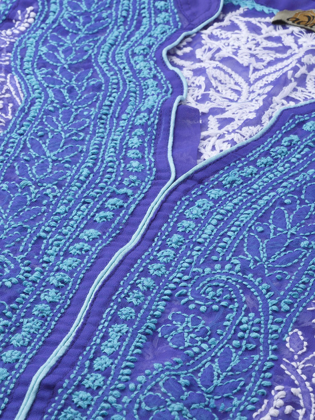 Ada Hand Embroidered Royal Blue Faux Georgette Lucknowi Chikankari Kurta A100465