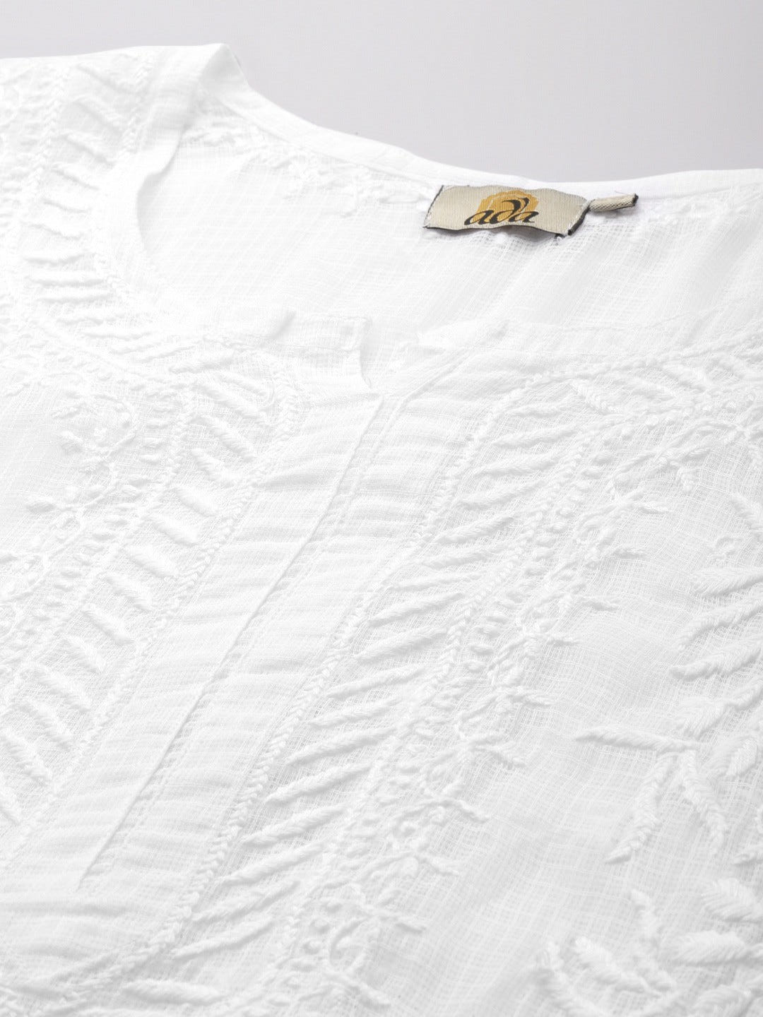 Ada Hand Embroidered White Kota Lucknowi Chikankari Straight Kurta With Slip A411224