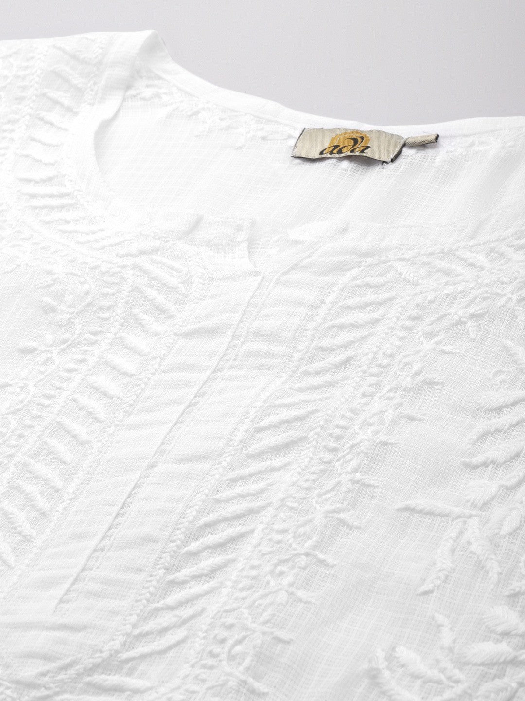 Ada Hand Embroidered White Kota Lucknowi Chikankari Straight Kurta With Slip A411224