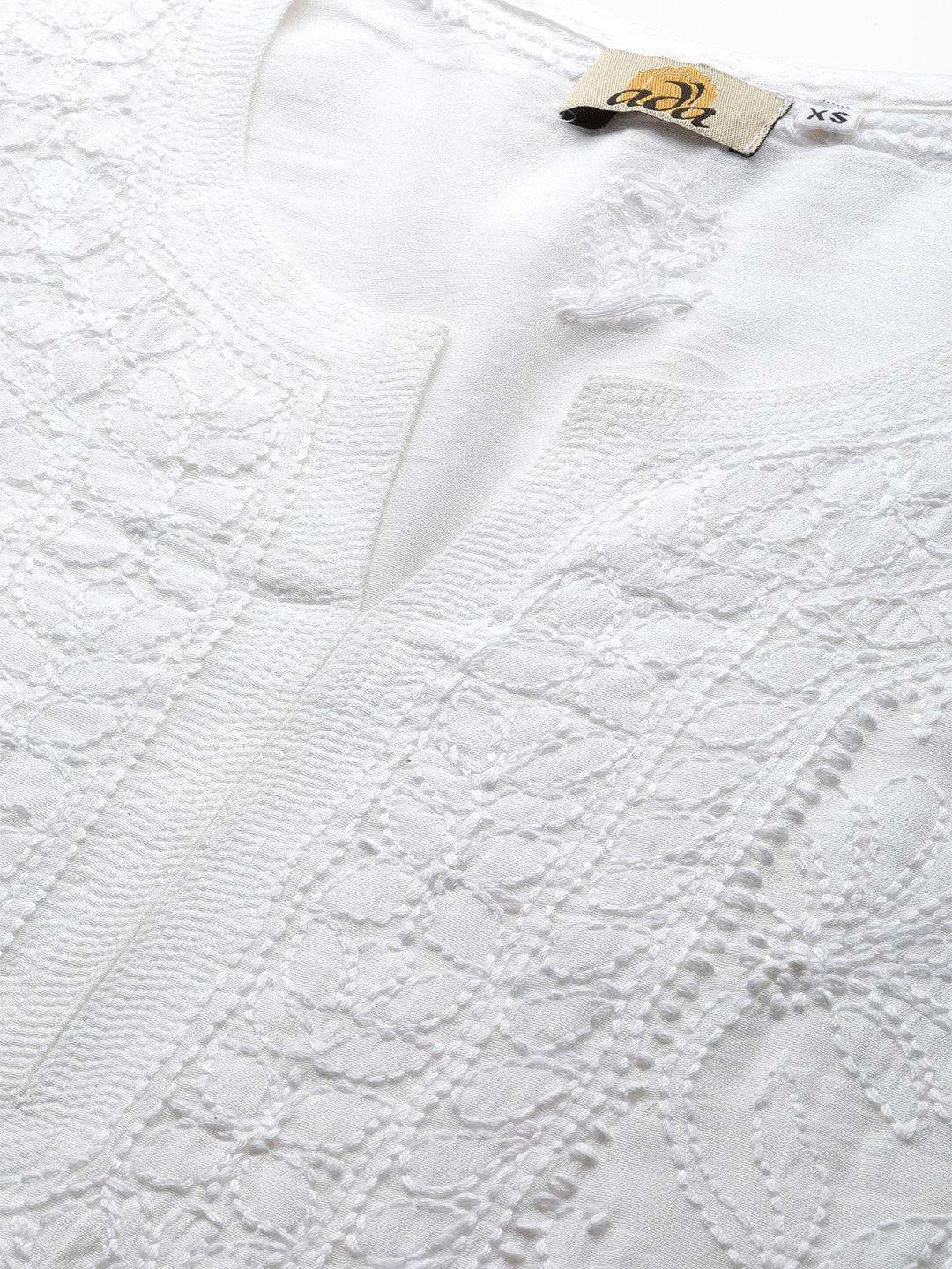 Ada Hand Embroidered White Chanderi Lucknow Chikankari Kurta -A100422