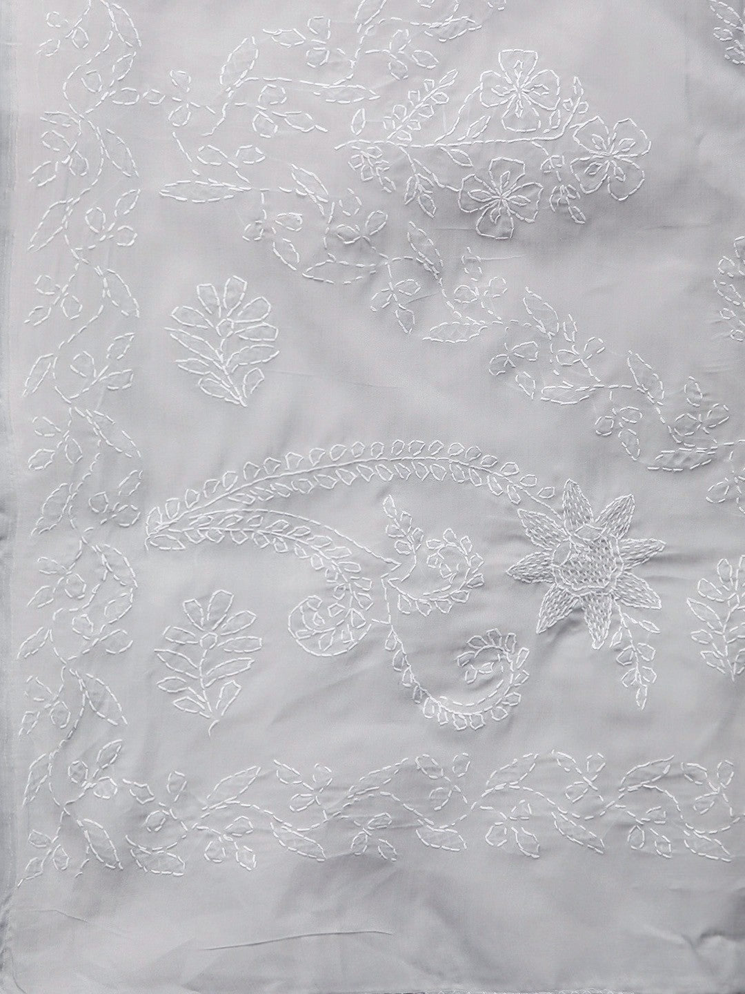 Ada Hand Embroidered Grey Cotton Lucknow Chikan Saree with Blouse A100313