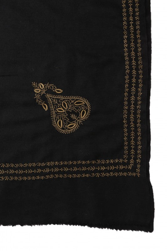 Ada Hand Embroidered Black Pashmina Lucknow Chikan Woolen Stole A599941