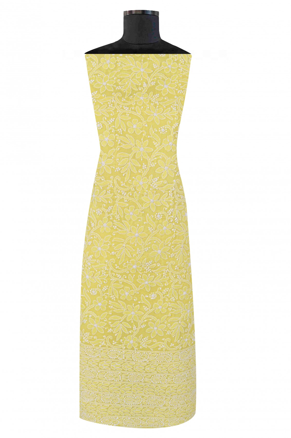 Ada Hand Embroidered Yellow Cotton Lucknowi Chikankari Unstitched Suit Piece 01A204075