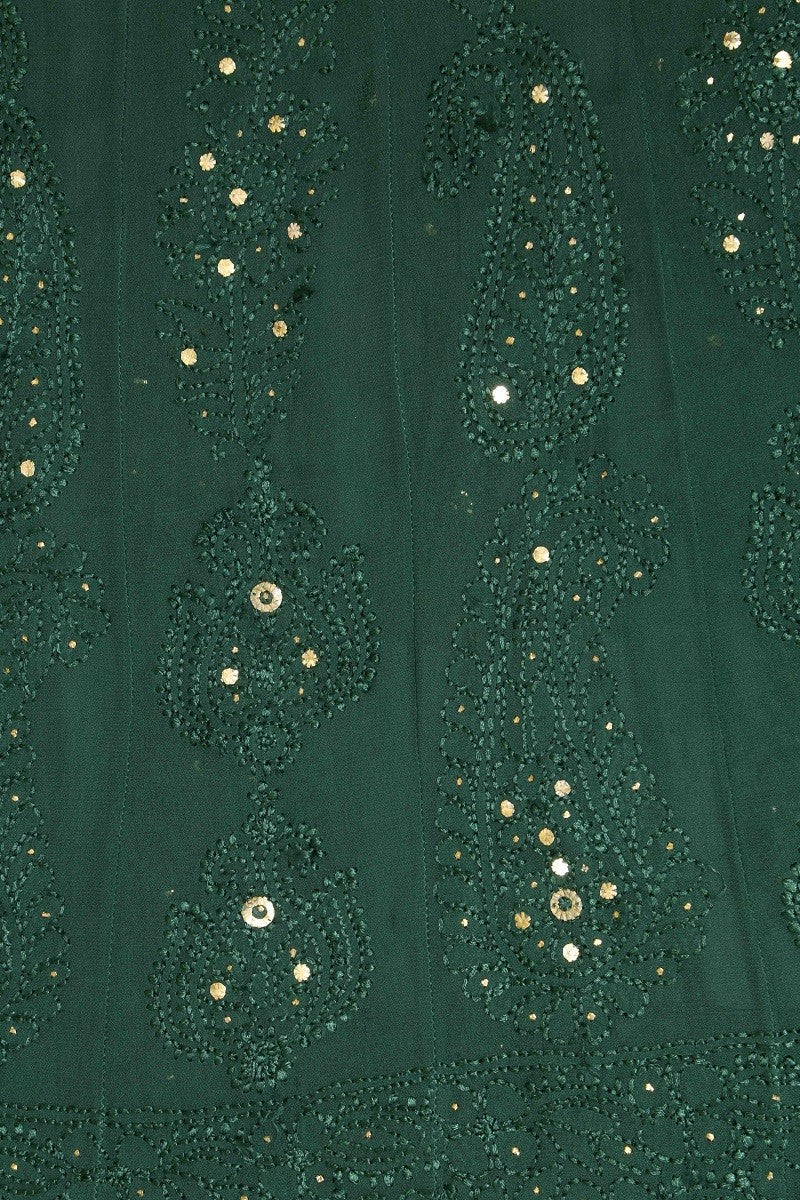 Ada Hand Embroidered Bottle Green Georgette Lucknowi Chikankari Semi-Stitched Anarkali Kurta Dupatta Set With Muqaish Work 01A12700