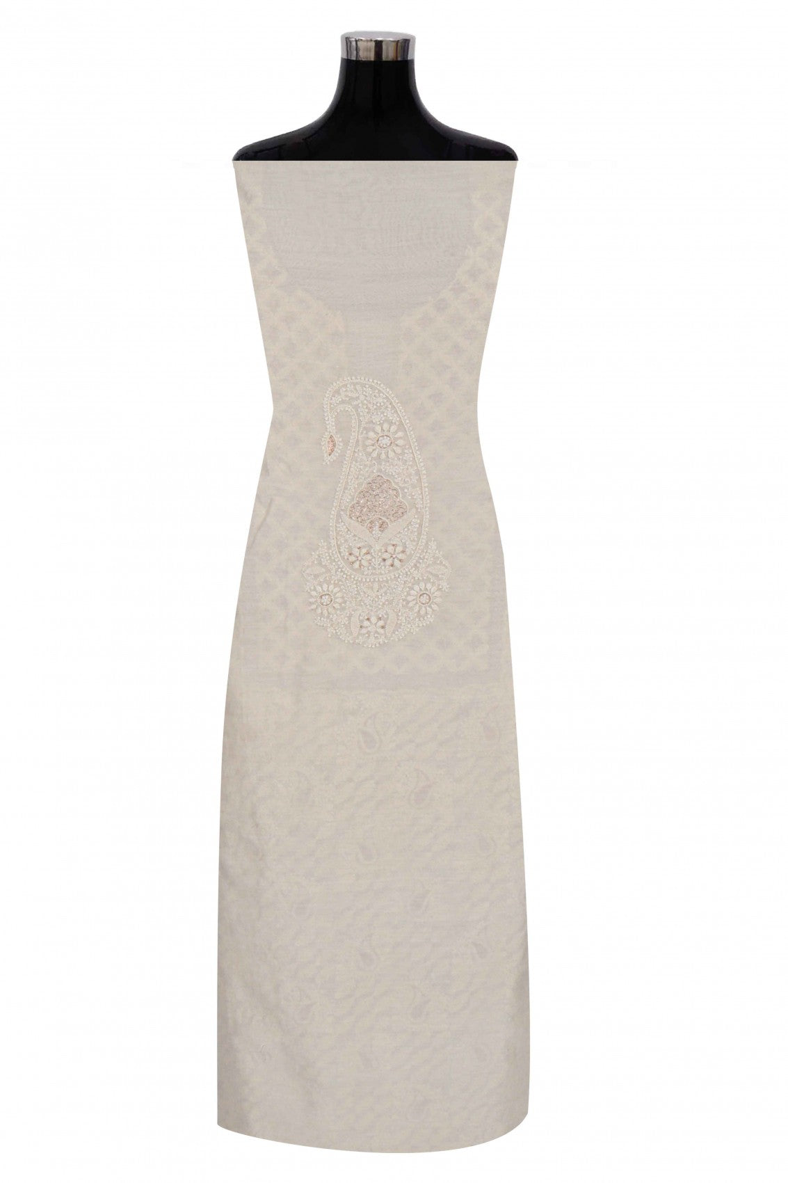 Ada Hand Embroidered Cream Chanderi Lucknowi Chikankari Unstitched Kurta Dupatta Set With Zari Work 01A105826