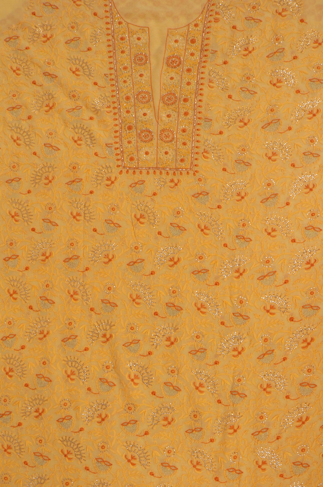Ada Hand Embroidered Yellow Pure Georgette Lucknowi Chikankari Unstitched Suit Piece With Muqaish Work 01A157718