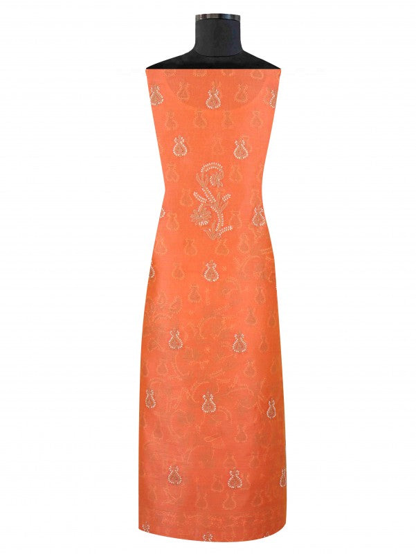 Ada Hand Embroidered Peach Chanderi Lucknowi Chikan Unstitched Kurta Dupatta Set A619028