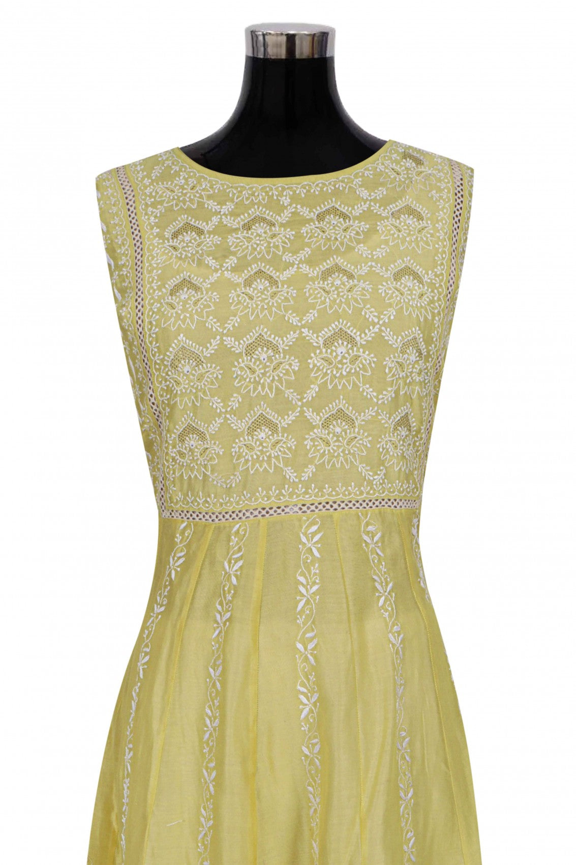 Ada Hand Embroidered Lemon Chanderi Lucknowi Chikankari Semi-Stitched Anarkali Kurta Dupatta Set With Zari Work 01A229767