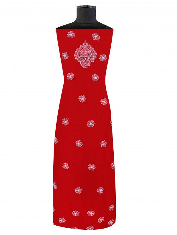 Ada Hand Embroidered Red Georgette Lucknowi Chikan Unstitched Suit Piece A491155