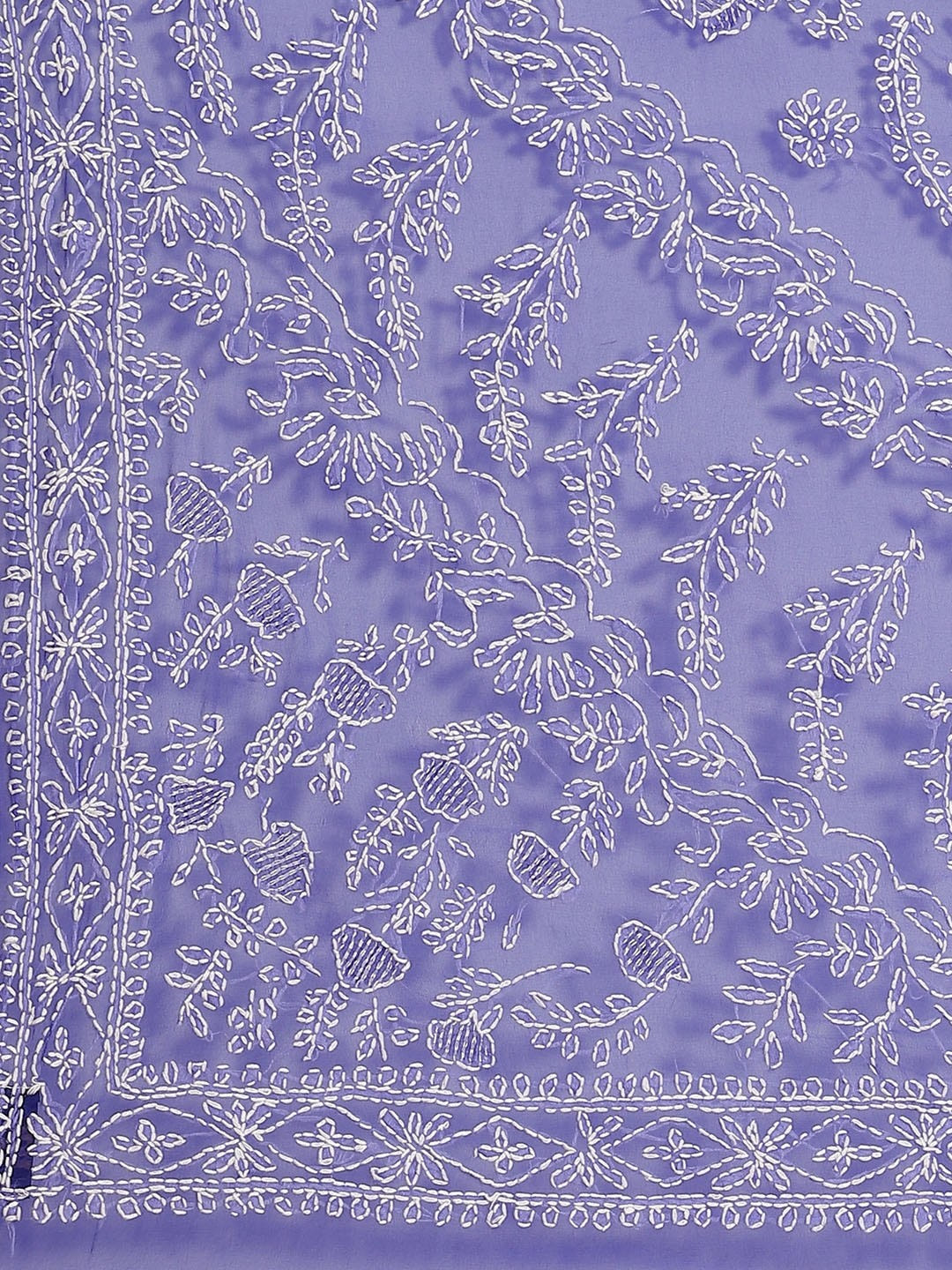 Ada Hand Embroidered Royal Blue Georgette Lucknow Chikan Saree With Blouse- A311247
