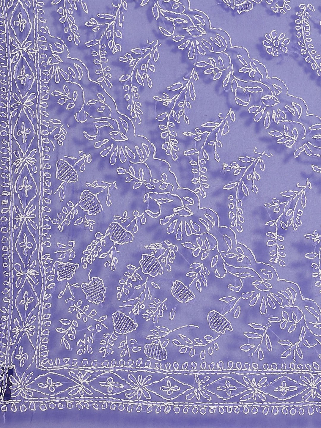 Ada Hand Embroidered Royal Blue Georgette Lucknow Chikan Saree With Blouse- A311247