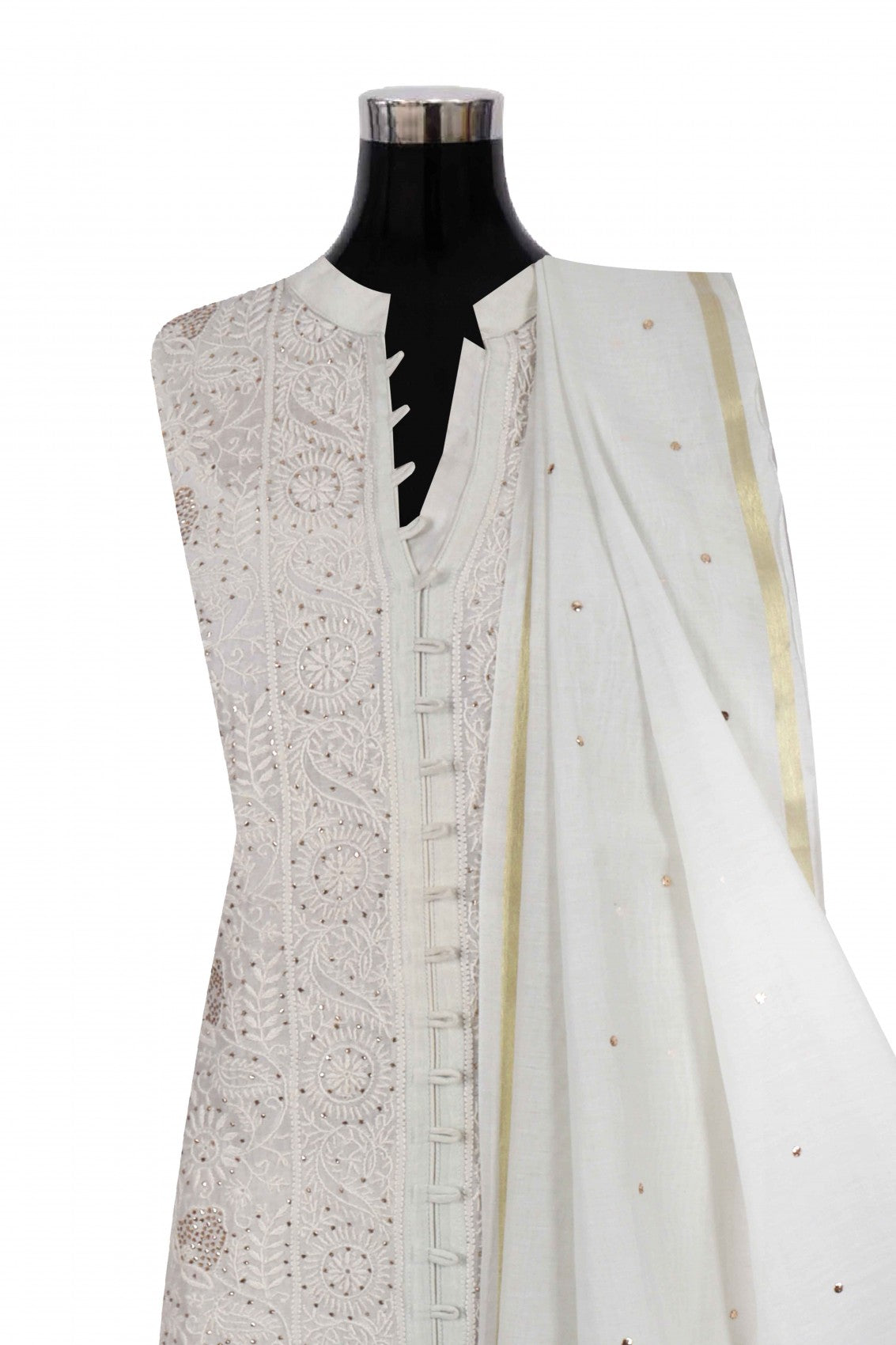 Ada Hand Embroidered Abalone Grey Chanderi Lucknowi Chikankari Semi-Stitched Anarkali Kurta Dupatta Set With Muqaish Work A595039