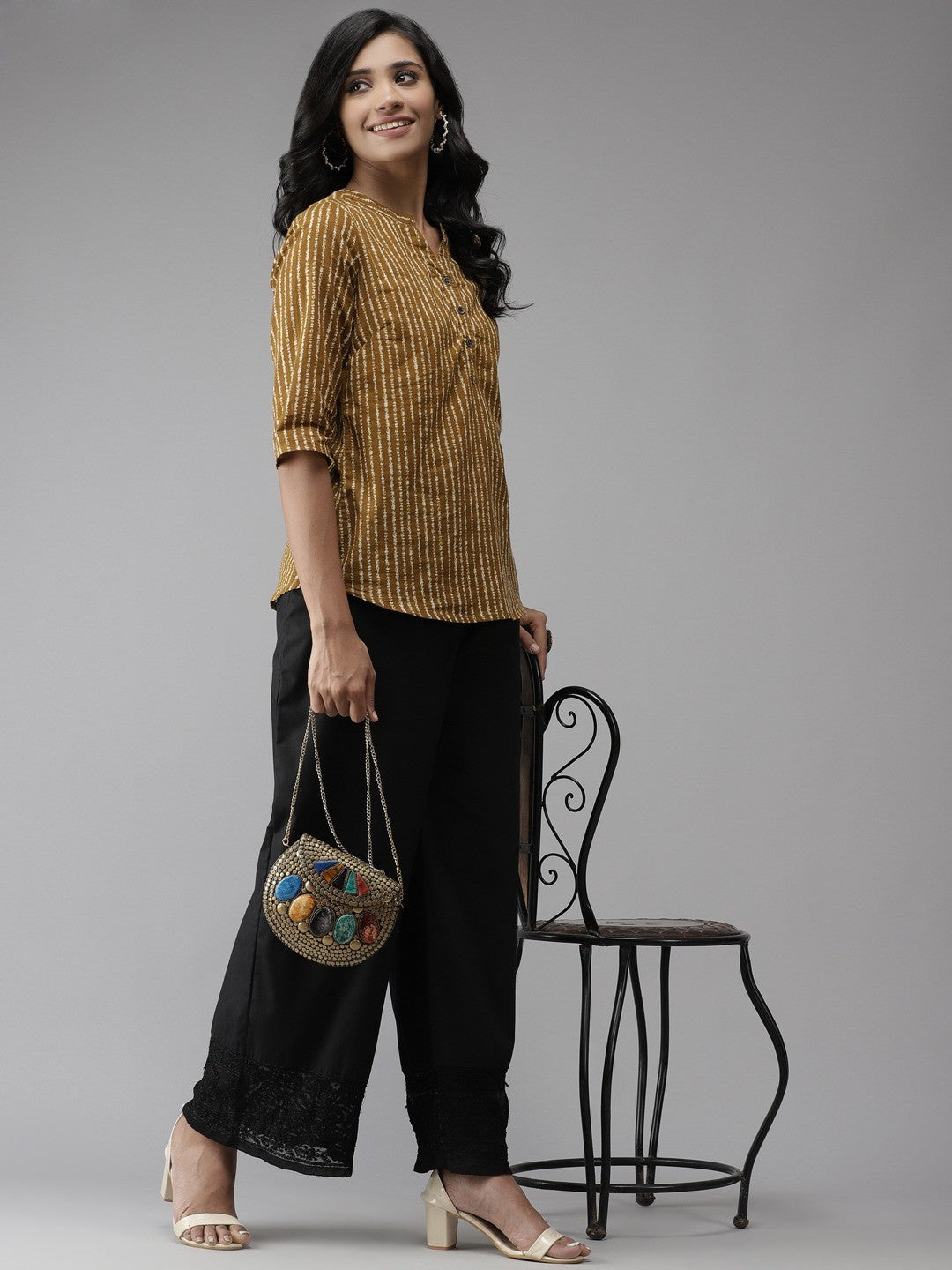 Ada Hand Embroidered Black Cotton Lucknowi Chikankari Palazzo A711140