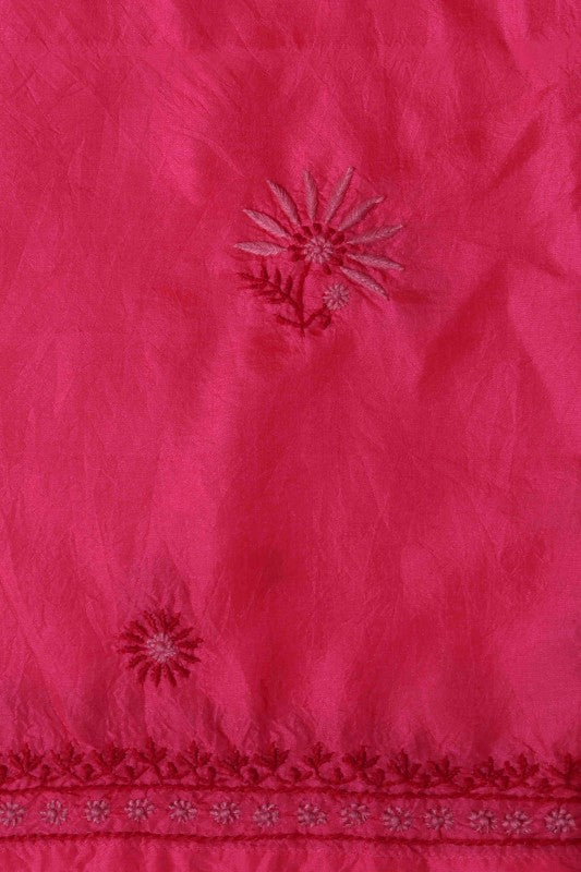 Ada Hand Embroidered Magenta Silk Lucknowi Chikan Semi-Stitched Kurta Piece-A617180