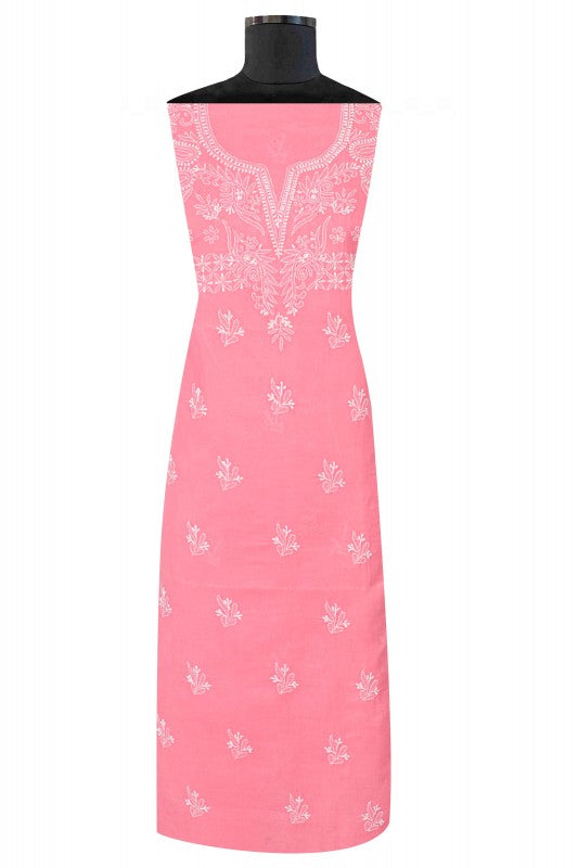 Ada Hand Embroidered Pink Cotton Lucknowi Chikan Unstitched Suit Piece A213045