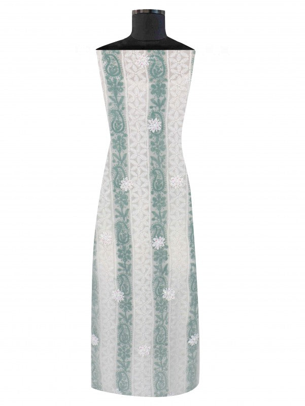 Ada Hand Embroidered White Georgette Lucknowi Chikan Unstitched Kurta Piece With Pearl Work A329740