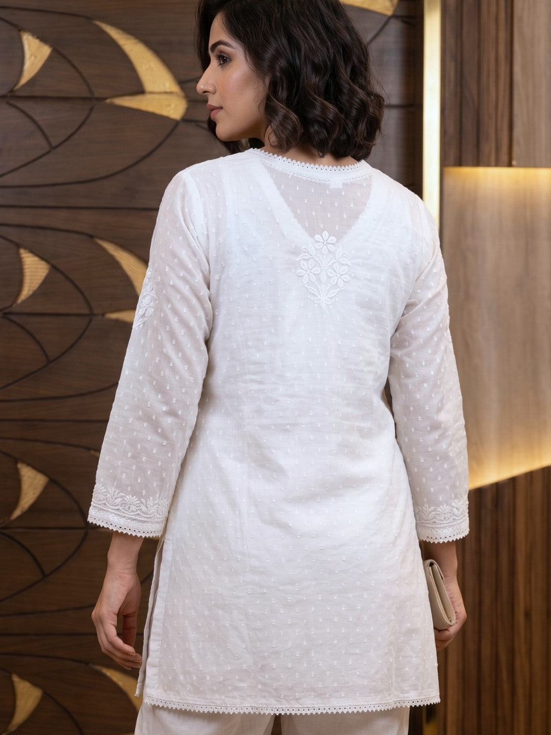 Ada Hand Embroidered White Cotton Angarkha Lucknowi Chikankari Top A911567
