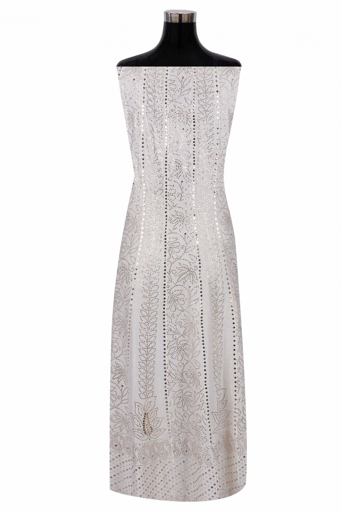 Ada Hand Embroidered Cream Chanderi Lucknowi Chikankari Semi-Stitched Anarkali Kurta Dupatta Set With Muqaish Work 01A162494