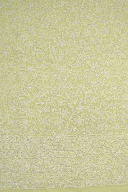 Ada Hand Embroidered Lemon Cotton Lucknowi Chikan Unstitched Suit Piece A620501