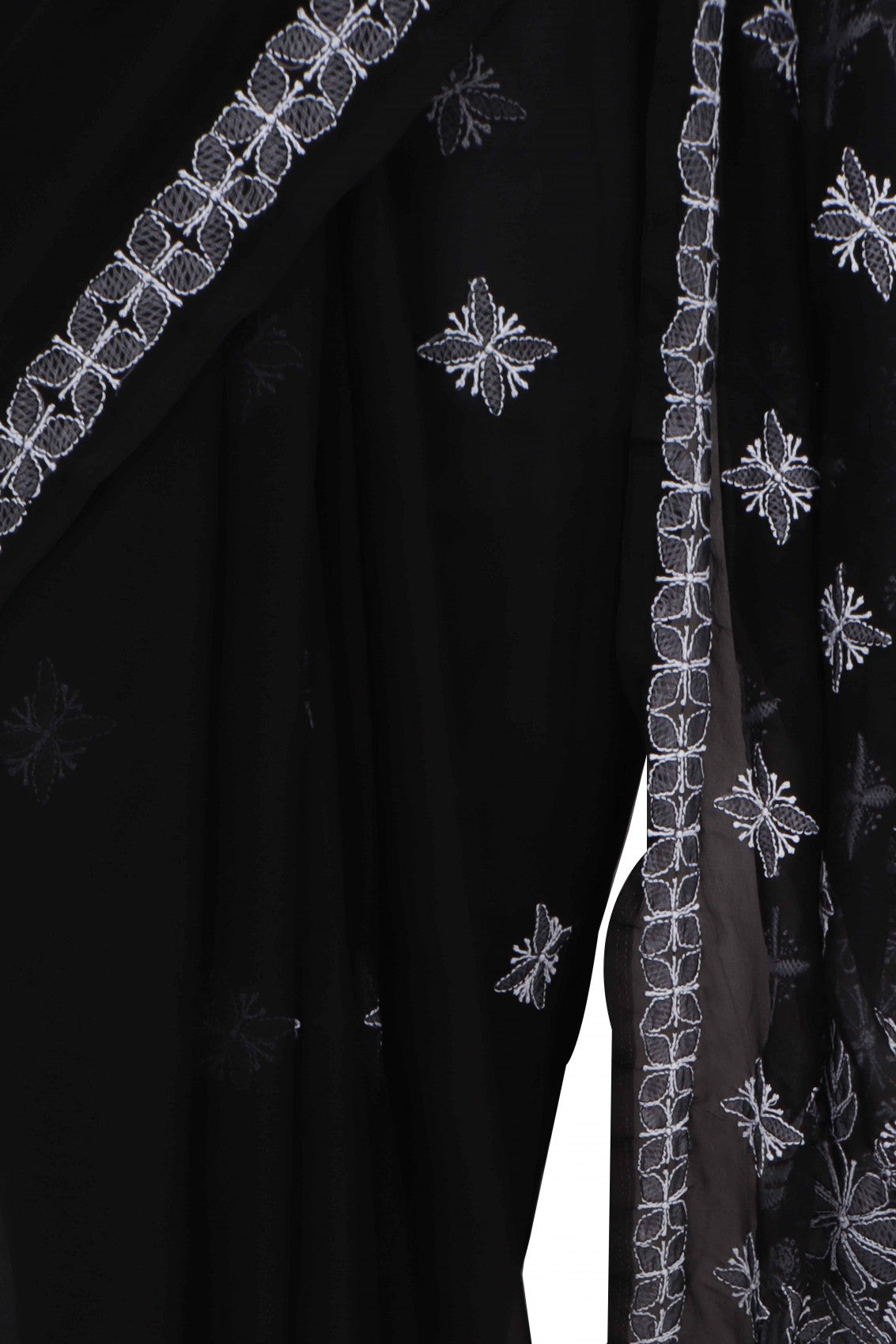 Ada Hand Embroidered Black Georgette Lucknowi Chikankari Saree with Blouse A568847