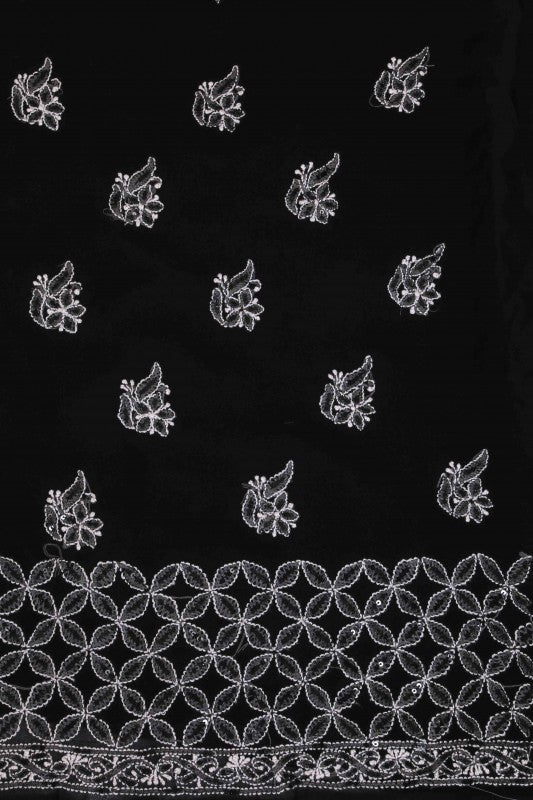 Ada Hand Embroidered Black Georgette Lucknowi Chikan Unstitched Kurta Piece With Sequinned Work A247858