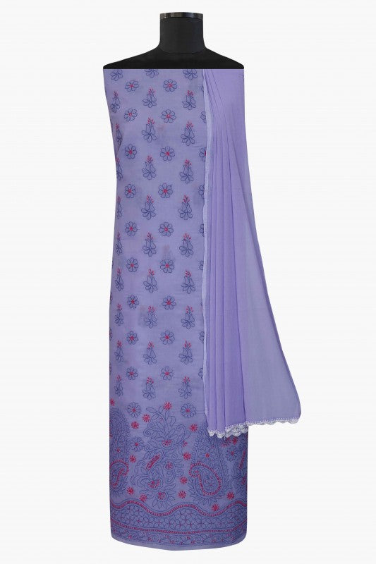 Ada Hand Embroidered Mauve Cotton Lucknowi Chikan Unstitched Suit Piece–A100252