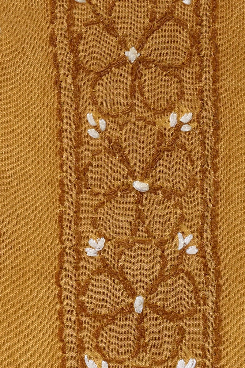 Ada Hand Embroidered Mustard Cotton Lucknowi Chikan Unstitched Suit Piece–A100173