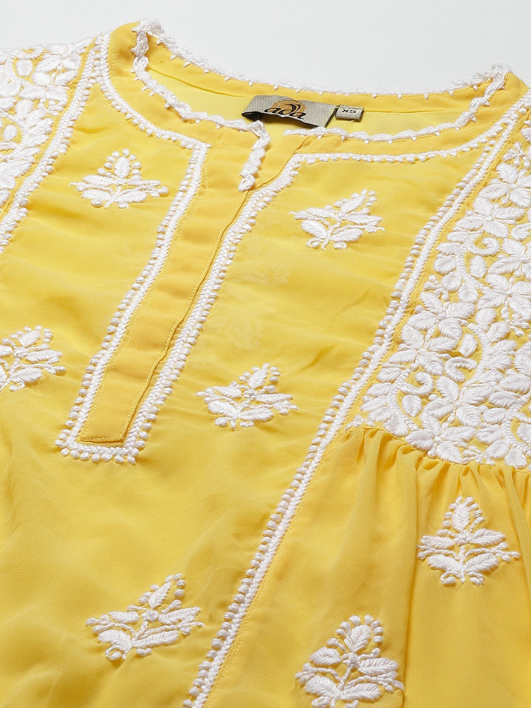 Ada Hand Embroidered Yellow Georgette Lucknowi Chikankari Flared Kurti With Slip A911145