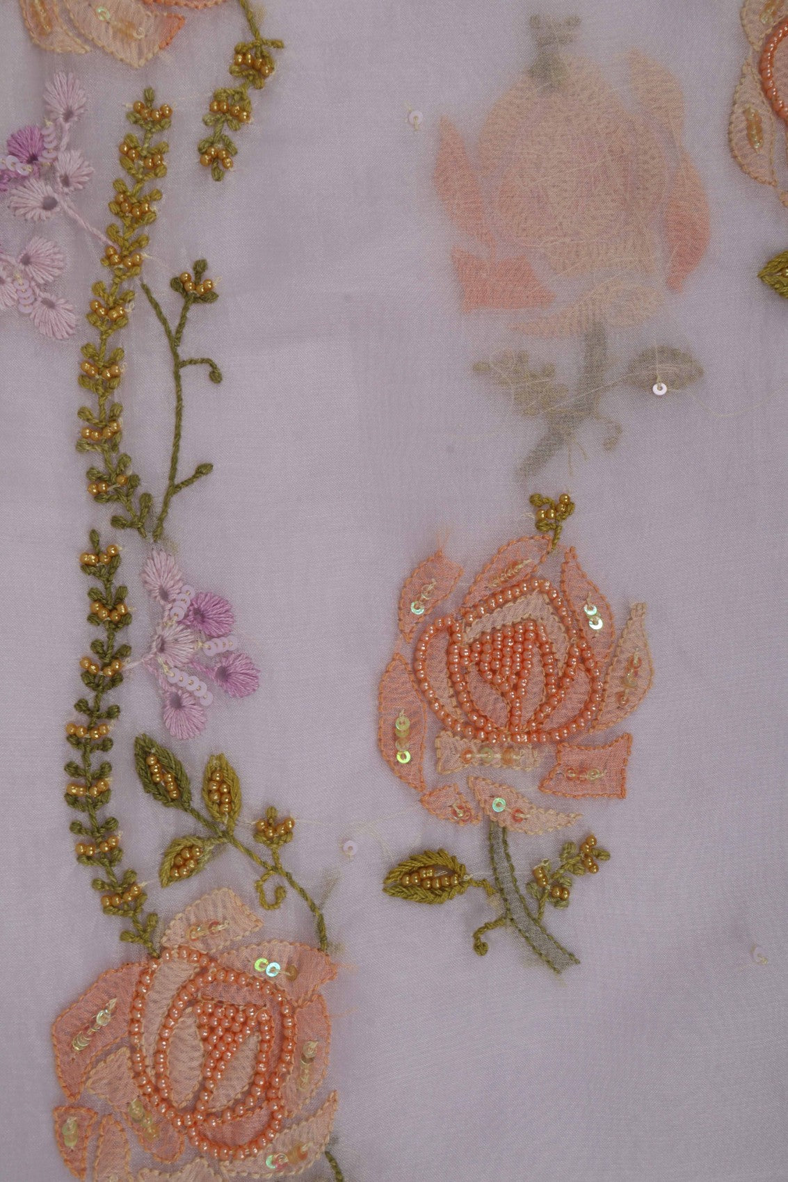 Ada Hand Embroidered Light Mauve Organza Lucknowi Chikankari Unstitched Kurta Dupatta Set With Pearl Work 01A140637