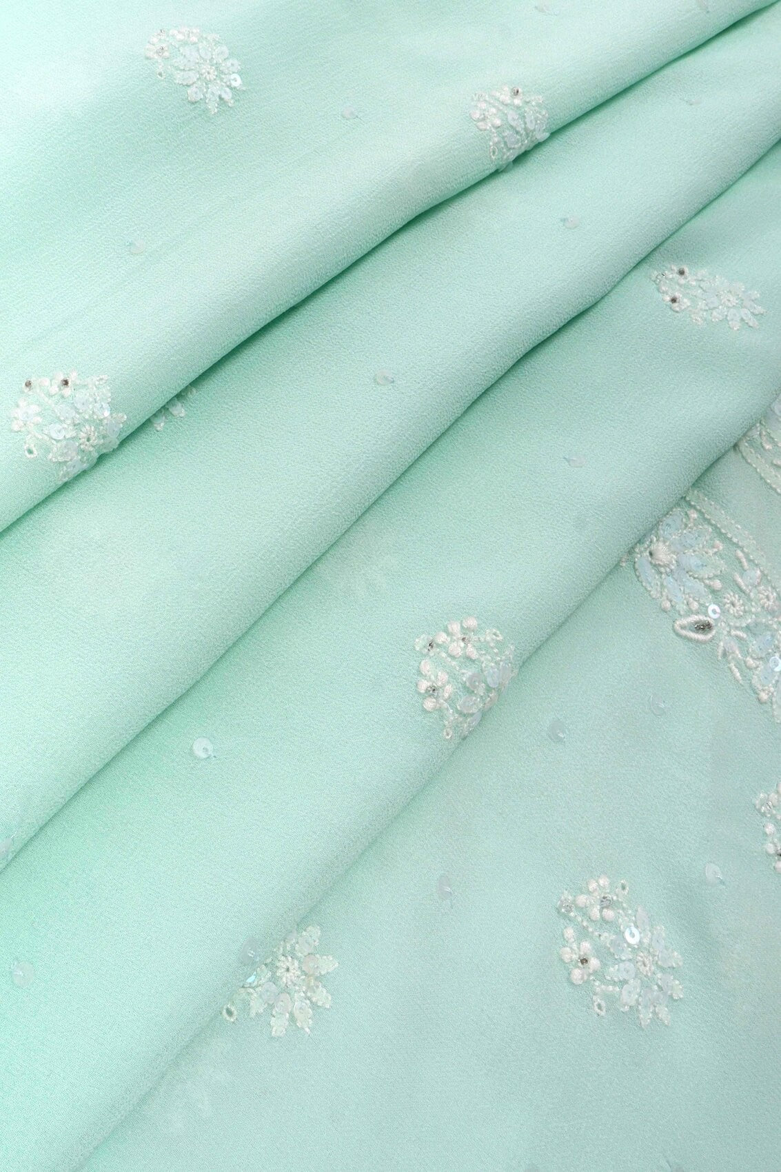 Ada Hand Embroidered Sea Green Pure Georgette Lucknowi Chikankari Unstitched Kurta Piece With Sequinned Work A508033
