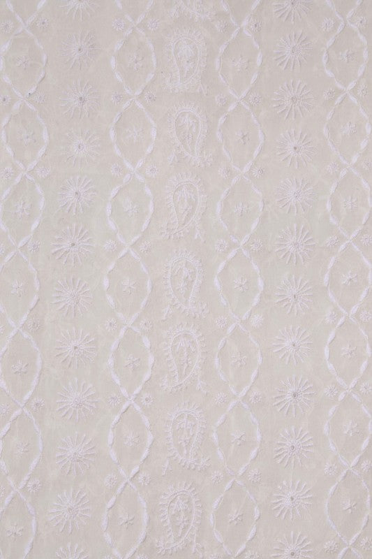 Ada Hand Embroidered Off White Pure Georgette Lucknowi Chikankari Unstitched Men's Kurta Piece 01A85993