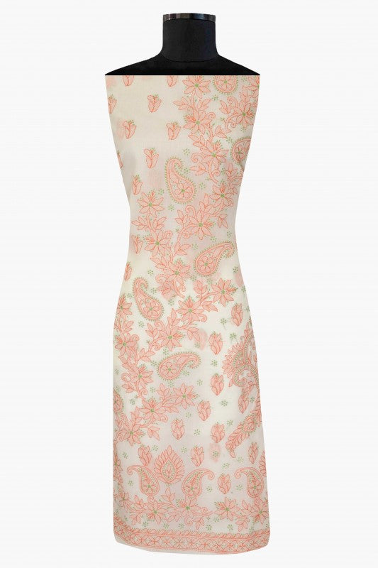 Ada Hand Embroidered Cream Cotton Lucknowi Chikan Unstitched Suit Piece - A211137