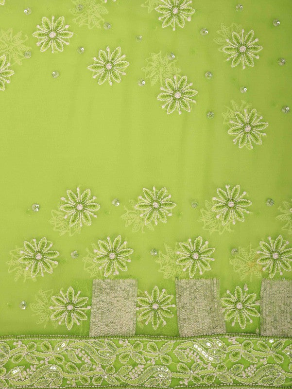 Ada Hand Embroidered Green Georgette Lucknowi Chikankari Saree/Blouse with Sequinned Work A600501