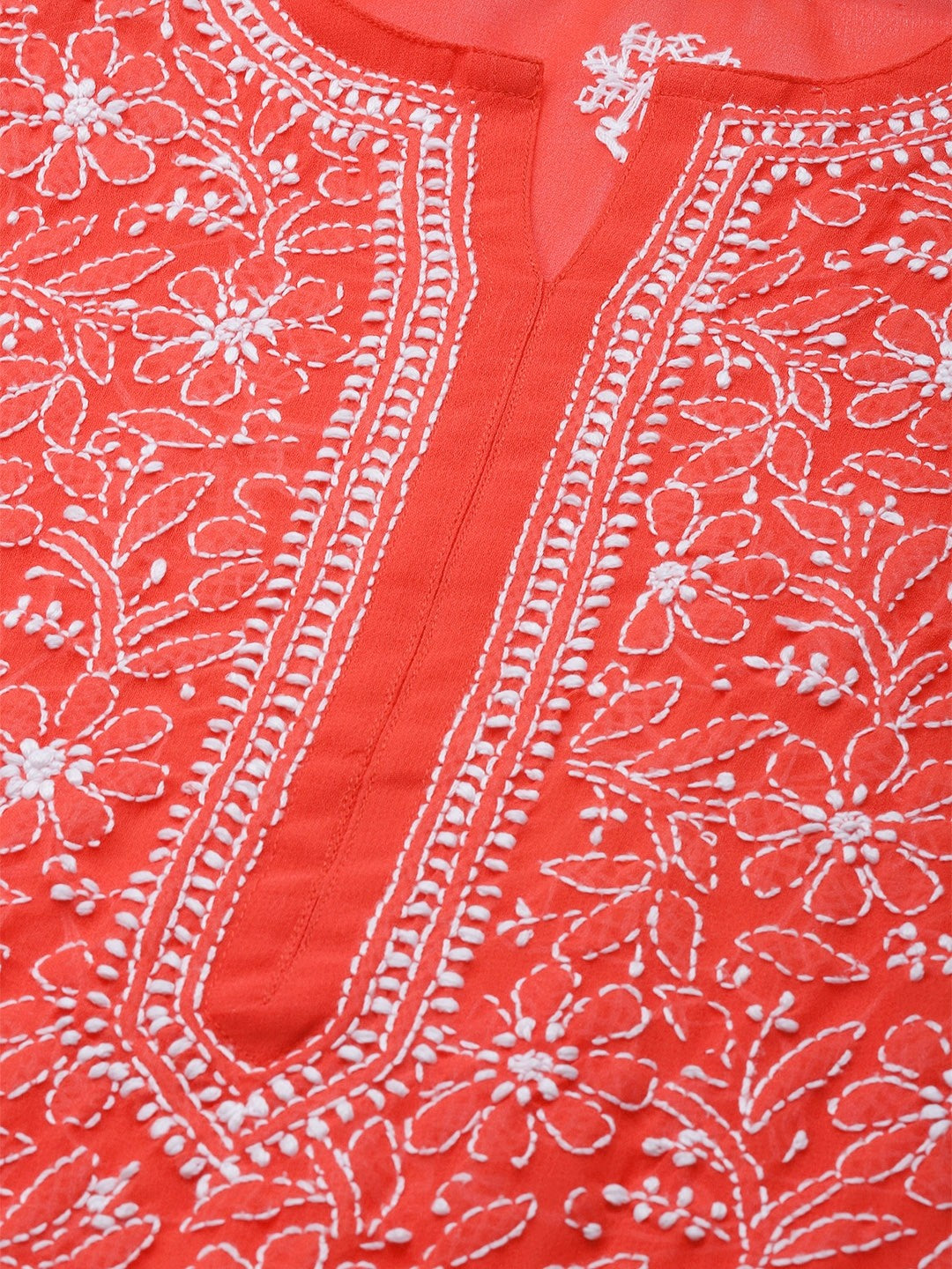 Ada Hand Embroidered Red Georgette Lucknowi Chikankari Kurta Set A811168