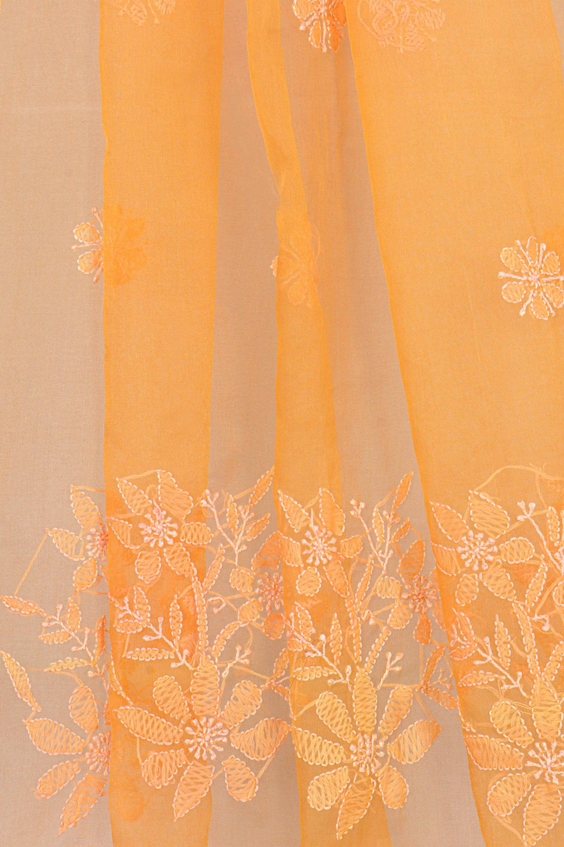Ada Hand Embroidered Orange Chanderi Lucknowi Chikankari Dupatta A604870