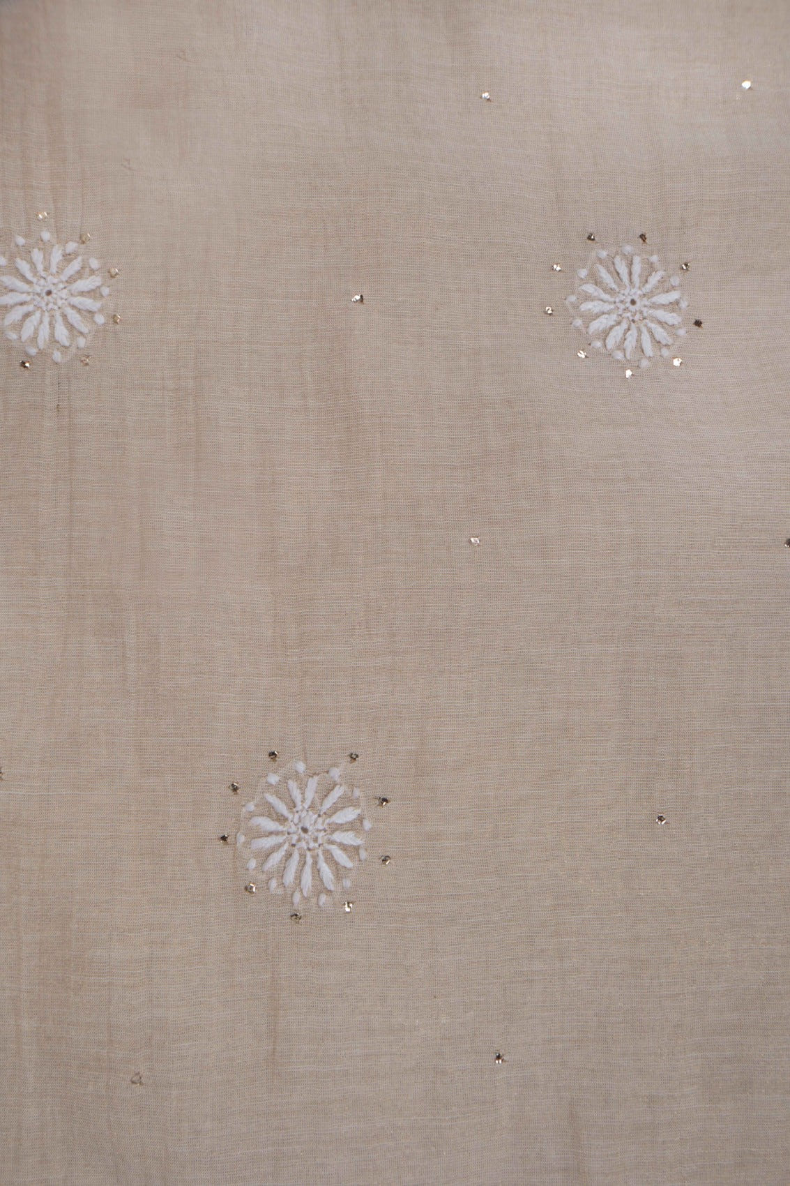 Ada Hand Embroidered Natural Fawn Tissue Lucknowi Chikankari Unstitched Kurta Dupatta Set With Muqaish Work 01A196056