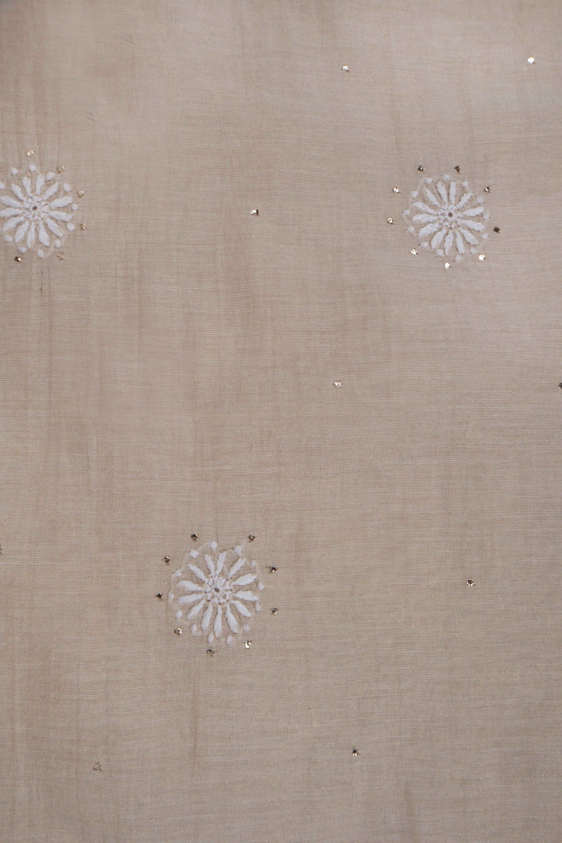 Ada Hand Embroidered Natural Fawn Tissue Lucknowi Chikankari Unstitched Kurta Dupatta Set With Muqaish Work 01A196056