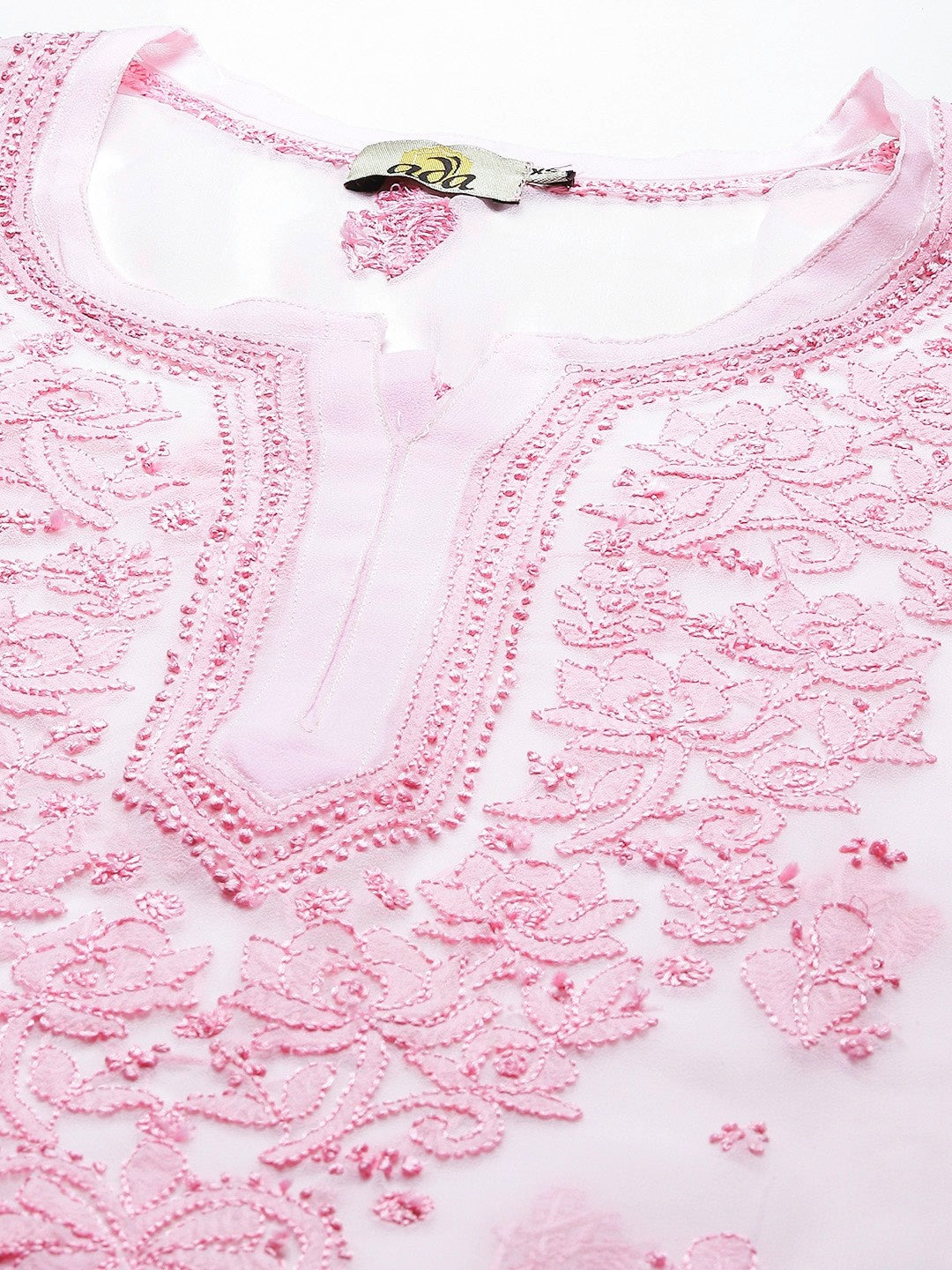 Ada Hand Embroidered Pink Georgette Lucknow Chikan Kurti With slip-A911138
