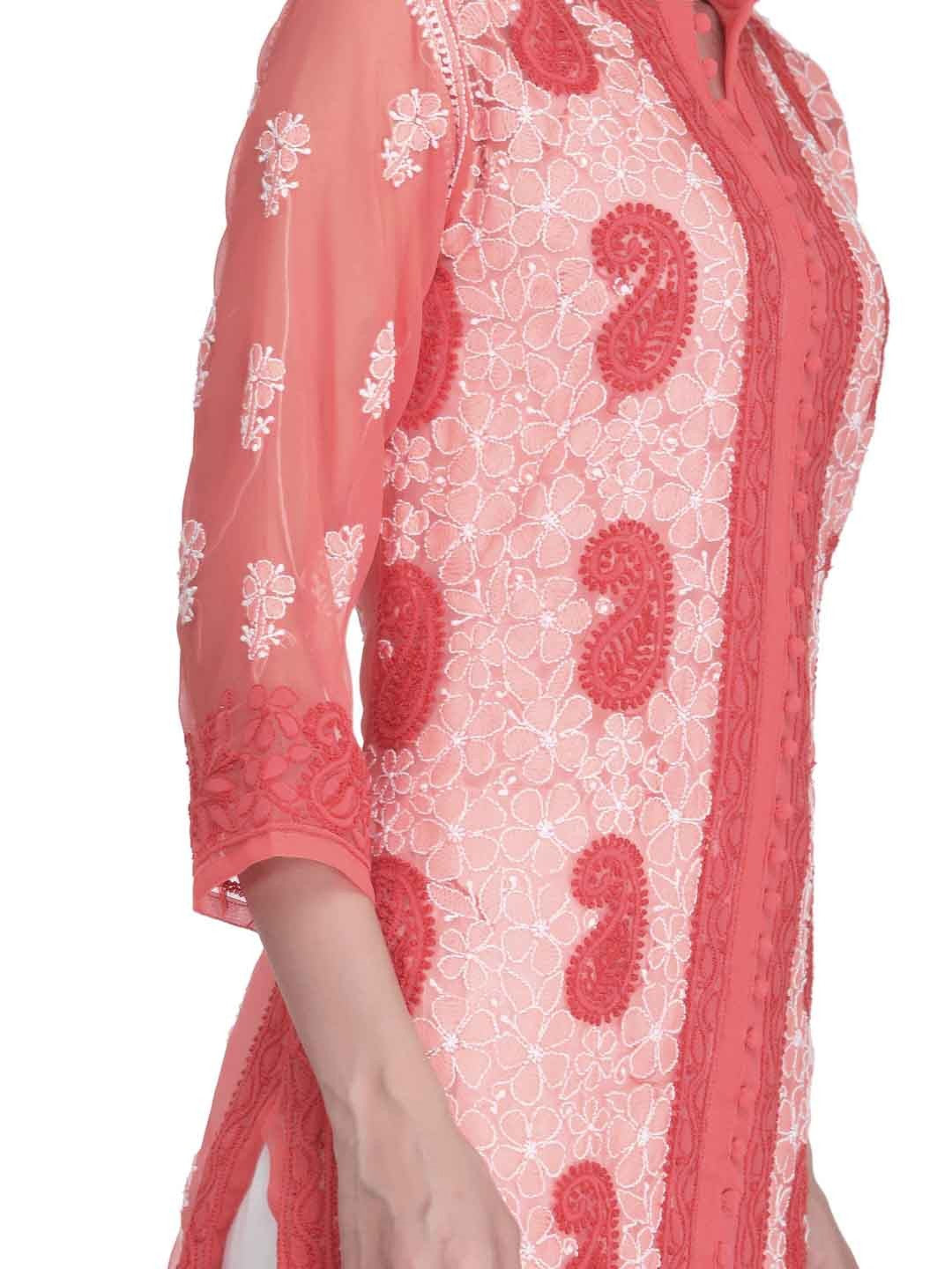 Ada Hand Embroidered Peach Georgette Lucknowi Chikankari Straight  Kurta A227272