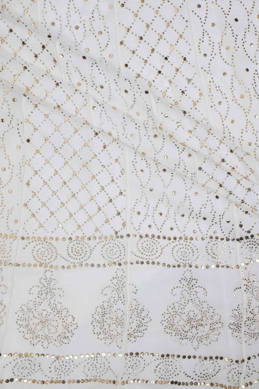 Ada Hand Embroidered White Pure Georgette Unstitched Anarkali Kurta Dupatta With Muqaish Work–A614564