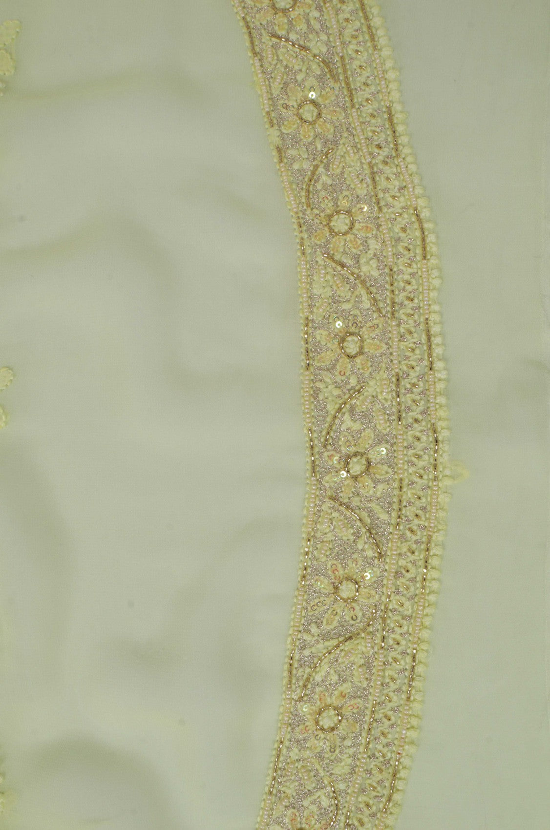 Ada Hand Embroidered Lemon Georgette Lucknowi Chikankari Unstitched Men's Kurta Piece With Cutdana Work 01A231986
