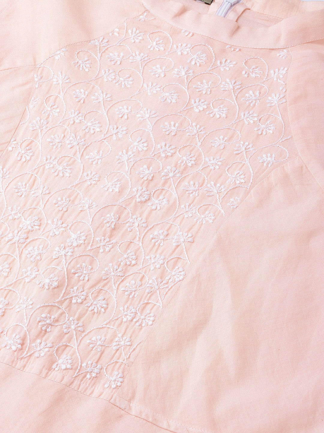Ada Hand Embroidered Peach Cotton Lucknow Chikan Top-A100073